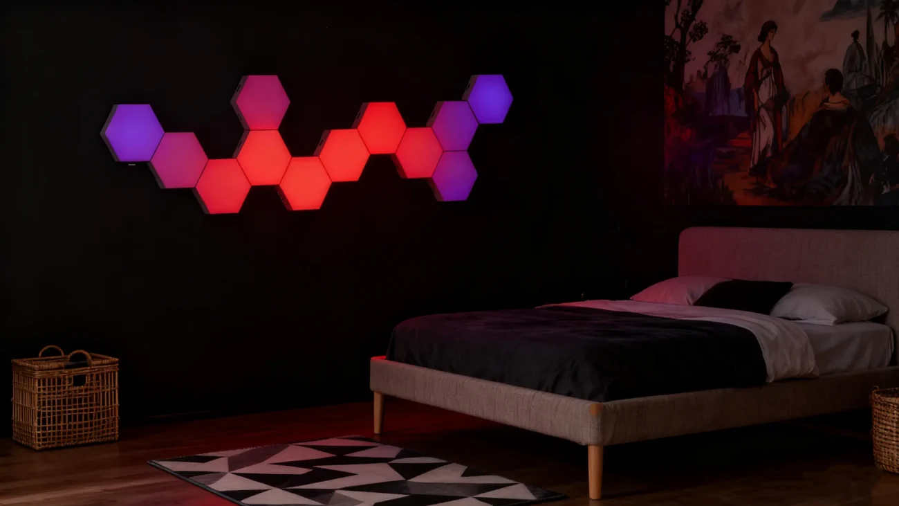 Best RGBIC Hexagon Wall Lights for Gaming Rooms by Gaming Hexagon Lights – Smart modular LED panels for immersive RGB setups, bedroom décor, streaming backgrounds, and aesthetic home lighting.