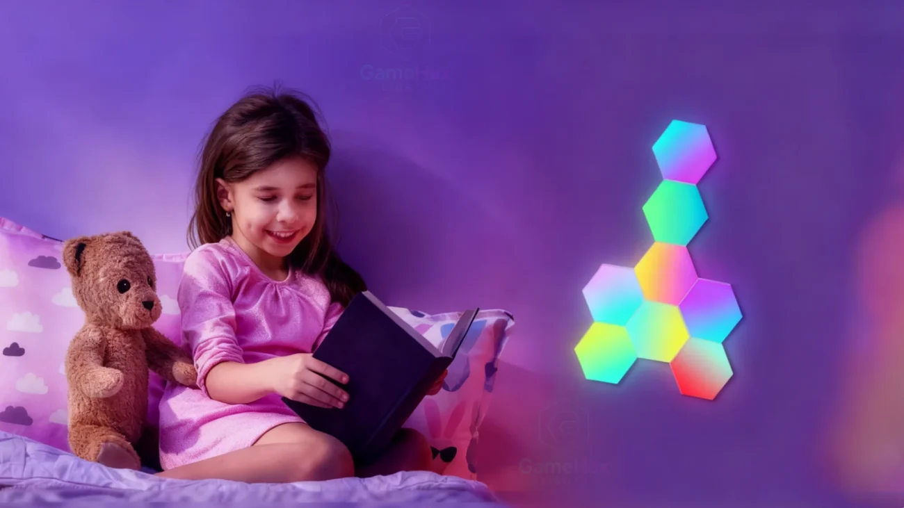 Modular RGB LED Wall Panels in Home Office – Stylish Productive Workspace Lighting by GameHex Lights