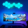 Modular RGBIC hexagon wall light panels with app control and music sync, customizable ambient LED tiles for gaming rooms, bedrooms, and streaming setups by Gaming Hexagon Lights.