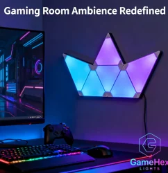 Large RGB triangle LED wall light panels for gaming rooms, bedroom décor, studio lighting, and modular smart home setups