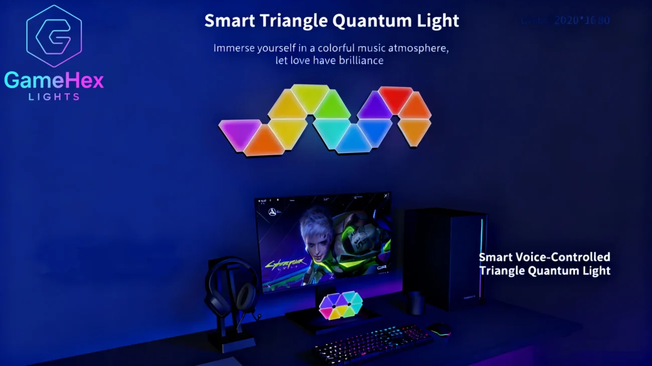 Gaming Hexagon Lights Triangle RGB LED Wall Lights – Smart Modular Panels for Gaming Rooms, Bedrooms, Home Offices, and Streaming Setups