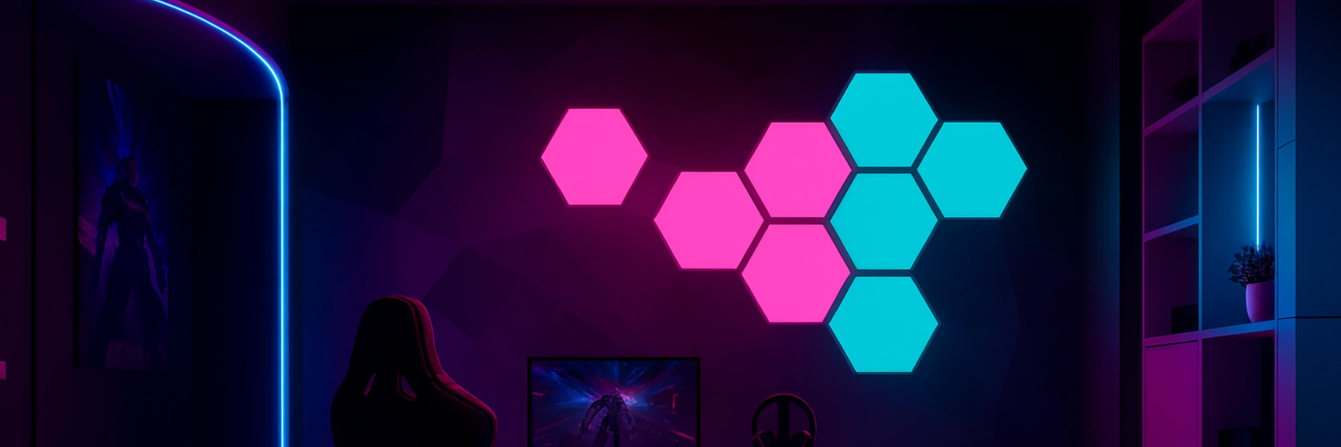 Hexagon RGBIC Modular Smart LED Wall Lights for Gaming Bedroom and Home Decor – DIY Ambient Panels by Gaming Hexagon Lights