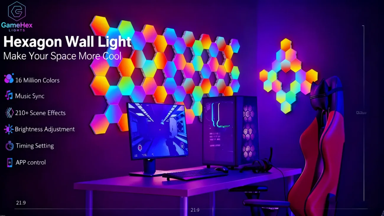 Hexagonal LED Wall Light Panels – Customizable Modular RGB Lighting for Room Décor by GameHex Lights