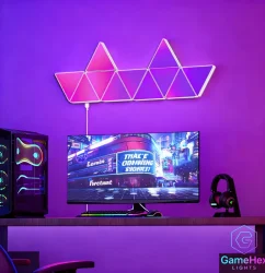 Large RGB triangle LED wall light panels with app control and music sync for gaming room and home ambience