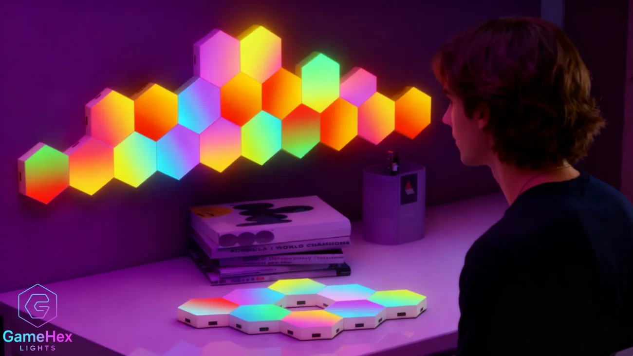 GameHex RGB Modular Hexagon LED Wall Panels – Smart LED Lights for Modern Room Design, Gaming Rooms, Bedrooms, Home Décor, and Customizable Mood Lighting