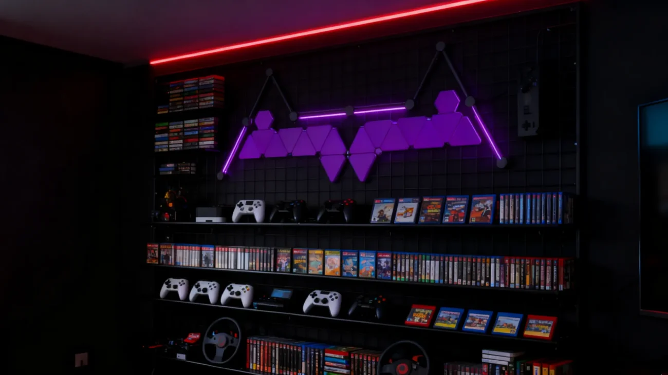 RGBIC DIY Triangle LED Wall Panels and Light Bars by Gaming Hexagon Lights – Smart Modular RGB Lighting for Gamers, Streamers, Bedrooms, and Modern Home Décor