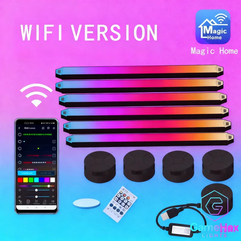 RGBIC light bars by Gaming Hexagon Lights – smart LED wall lighting for immersive gaming rooms, home ambience, creative studios, and modern interiors worldwide