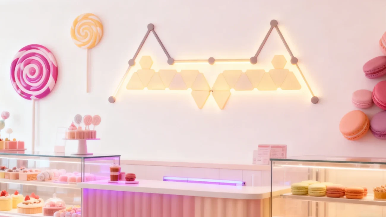 RGBIC Smart Triangle LED Wall Lights with LED Bars by Gaming Hexagon Lights – DIY Modular RGB Ambient Lighting for Gaming Rooms, Bedrooms, Studios, and Home Décor