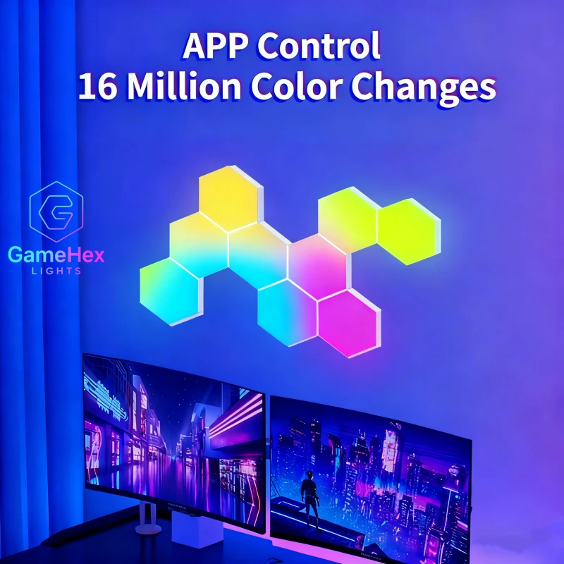 GameHex Smart Hexagon LED Wall Panels – App-Controlled RGB Light Kit for Gamer Rooms, Streaming Studios, Bedrooms, Home Décor, and Customizable Mood Lighting