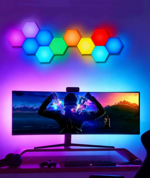 Smart Hexagon LED Wall Panels by Gaming Hexagon Lights for PC and console gaming rooms Modular RGBIC hexagon panels for immersive gaming setups, streaming studios, and home ambience Customizable hexagon LED wall lights for dynamic room lighting by Gaming Hexagon Lights Gaming Hexagon Lights hexagon panels for gamers in USA, Canada, UK, Germany, France, Japan, Australia