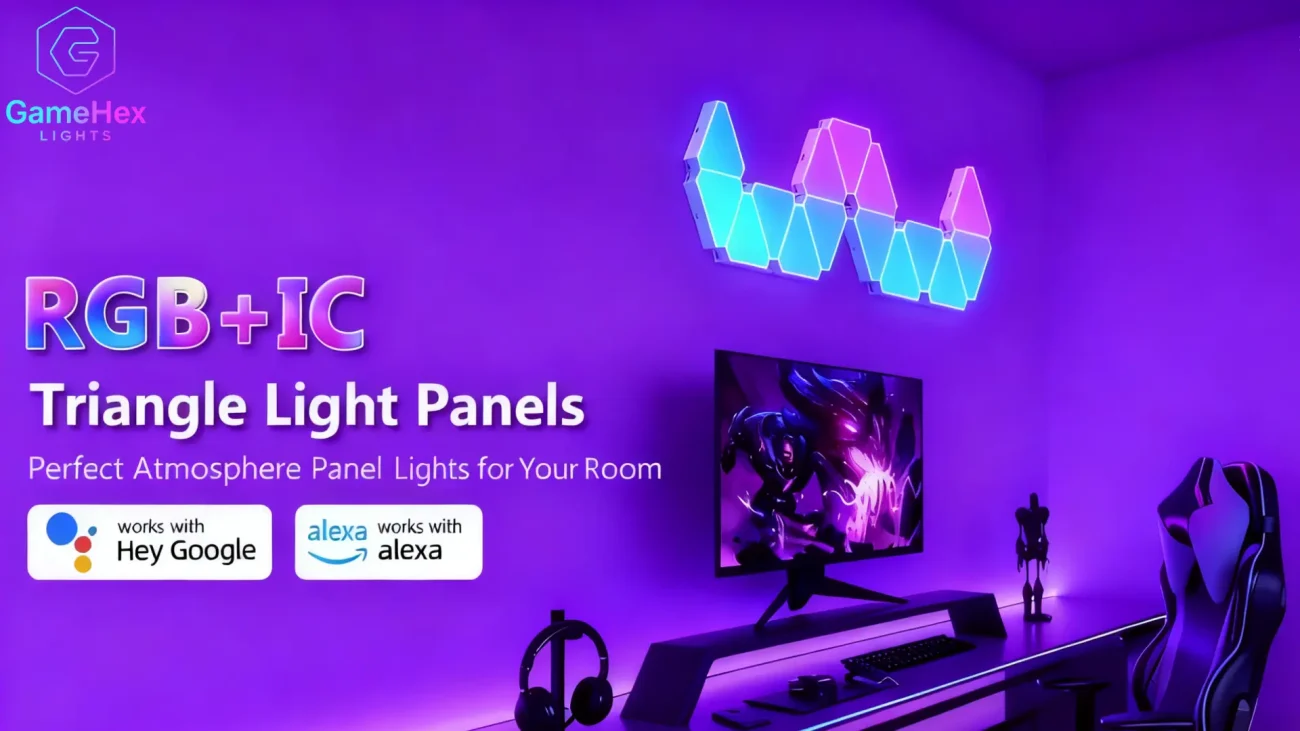 Gaming Hexagon Lights Smart RGB LED Triangle Wall Lights – Customizable Modular Panels for Gaming Rooms, Bedrooms, Living Rooms, Studios, and Home Offices in USA, Canada, UK, France, Germany, Australia, Japan & South Korea