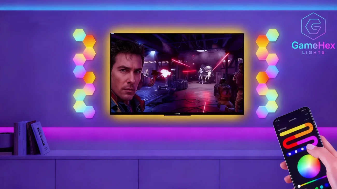 GameHex Smart RGB Hexagon LED Wall Panels – Modular LED Lights for Home Office, Living Room, Bedrooms, Gaming Setup, and Customizable Mood Lighting