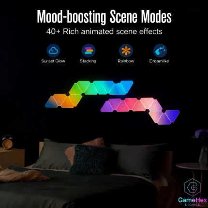 Gaming Hexagon Lights Smart RGB Triangle LED Wall Panels – Modular Gaming Room Light Kit for Bedrooms, Living Rooms, Studios, Home Offices, and Streaming Setups in USA, Canada, UK, France, Germany, Australia, Japan & South Korea