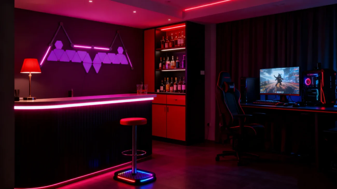 Smart RGBIC Dream Color Triangle Panels with Light Bar Combo by Gaming Hexagon Lights – Modular RGB LED Wall Lighting for Gaming Rooms, Bedrooms, Streaming Studios, and Modern Home Décor