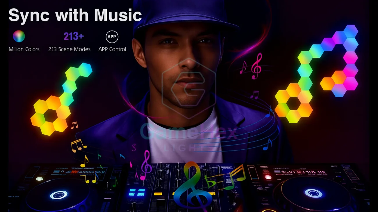 GameHex Streamer Studio RGB Hexagon LED Wall Panels – Dynamic Lighting Setup for Professional Streaming Backgrounds, Gaming Rooms, Home Studios, and Customizable Mood Lighting