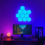 AstraHex RGBIC modular hexagon wall light panels by Gaming Hexagon Lights, featuring smart LED lighting effects for gaming rooms and modern home décor.