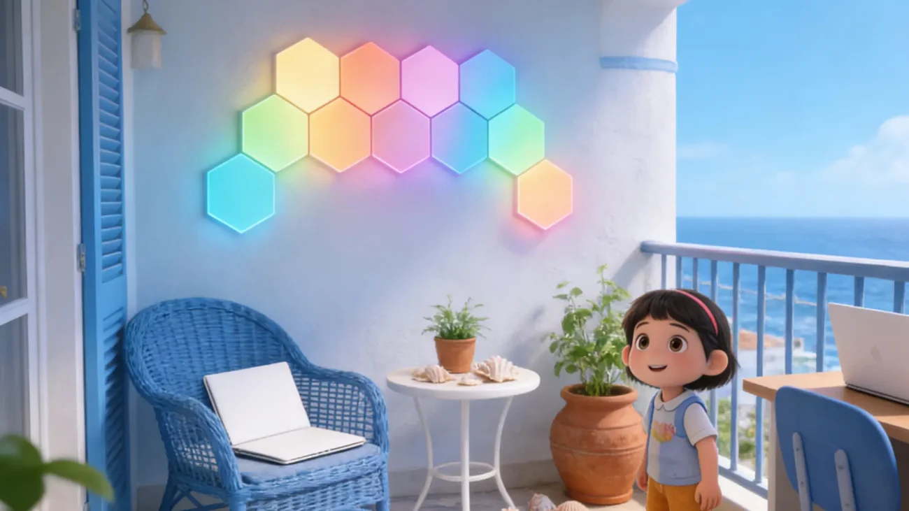 HaloGrid RGBIC modular hexagon LED wall panels by Gaming Hexagon Lights, smart ambient lighting for bedrooms, gaming walls, and modern home décor with customizable layouts.