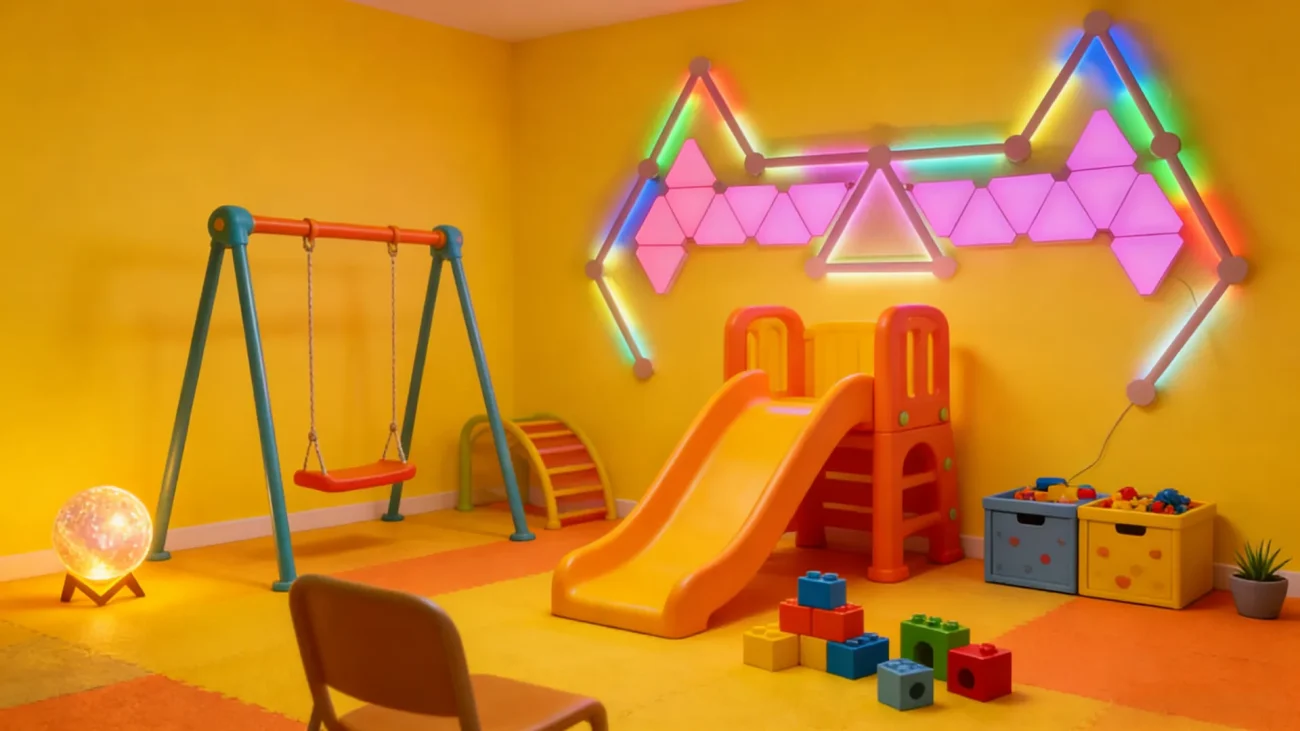 HyperSync RGBIC Smart Light Panels by Gaming Hexagon Lights – Modular Hexagon and Triangle LED Bars for Gaming Rooms, Streaming Setup, and Home Ambient Lighting, Multi-Color RGBIC Effects