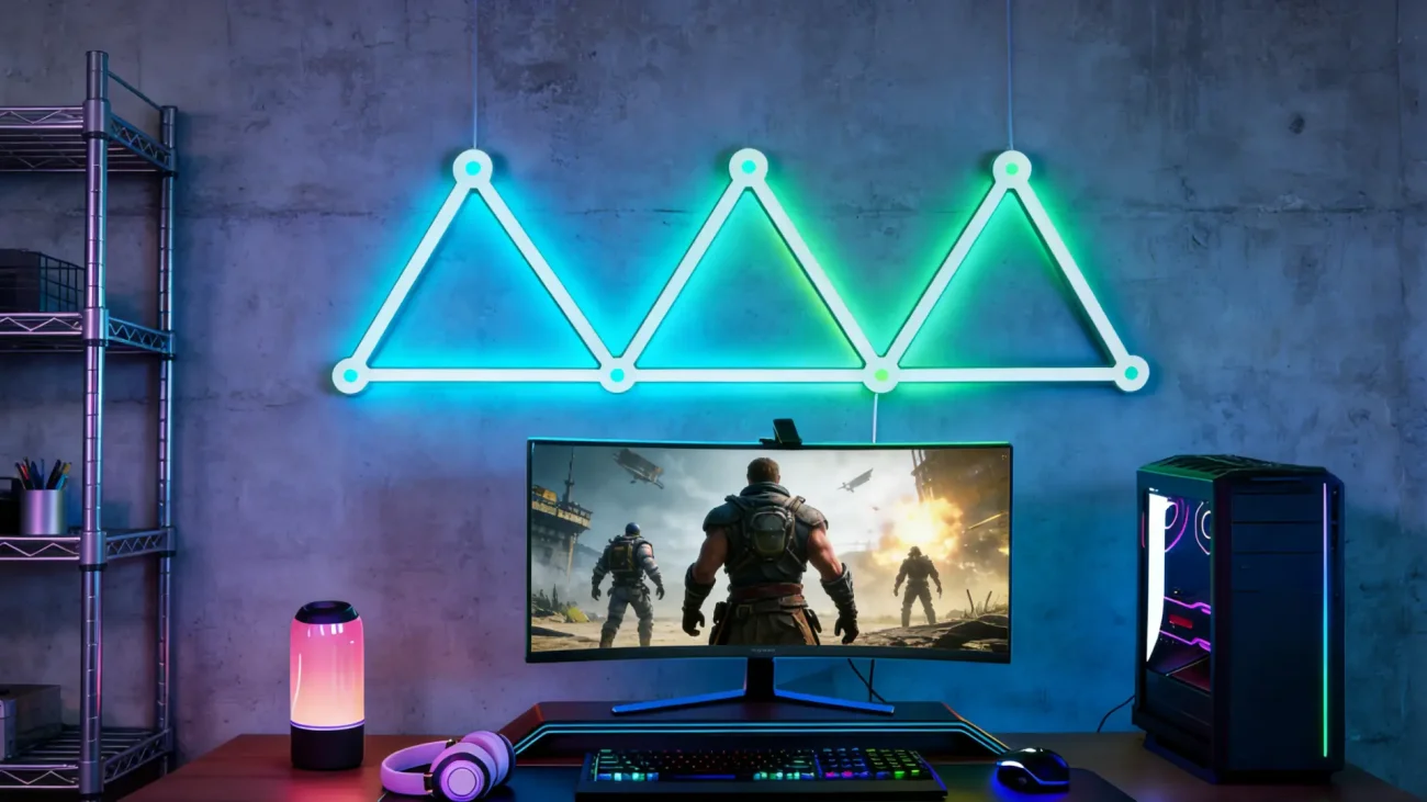 Quantum RGBIC LED Wall Panels 9-Pack – Smart Modular Ambient Lights for Gaming Rooms, Bedrooms, Offices & Home Decor by Gaming Hexagon Lights