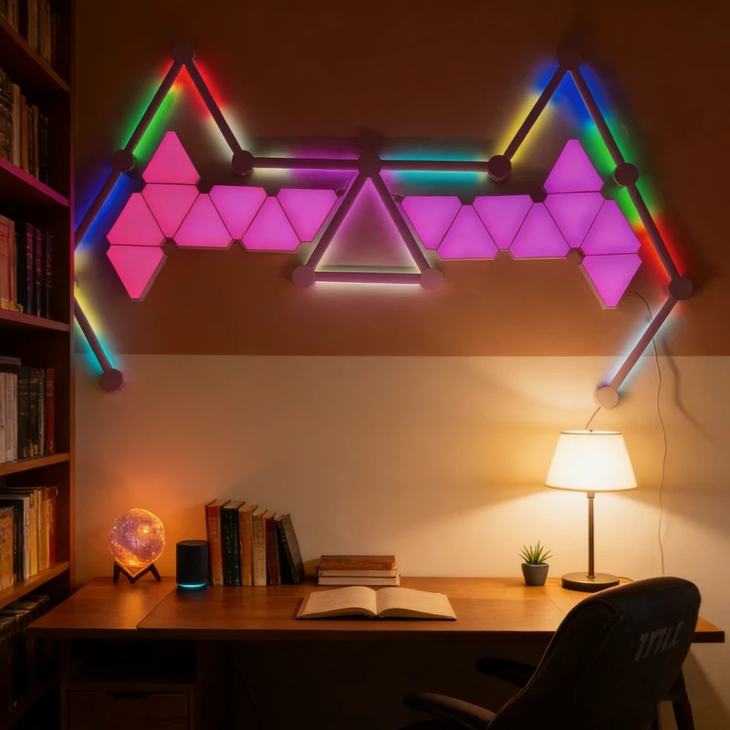 RGBIC Light Bar 13 pcs and Triangle Quantum Panel 16 pcs by Gaming Hexagon Lights – Modular LED Bars and Panels for Gaming Rooms, Streaming Setups, and Home Ambient Lighting with Smart RGBIC Effects