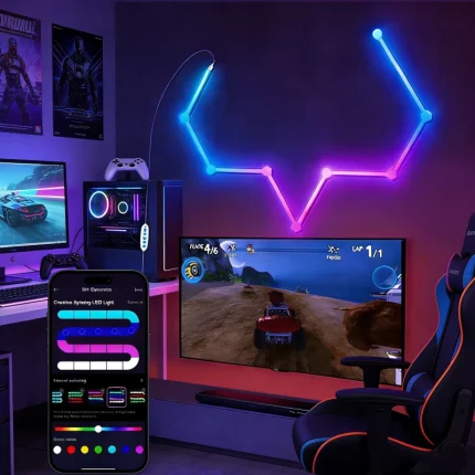 Ultra-Bright RGBIC SyncGlow LED Ambience Bars – Modular DIY LED Light Sticks with App Control & Music Sync by Gaming Hexagon Lights