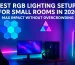 A compact modern gaming room featuring hexagon LED lights, triangle LED wall lights, and RGBIC LED light bars perfectly arranged to maximize visual impact in a small space. Ideal RGB lighting setup for gaming, streaming, and modern home decor in 2026.