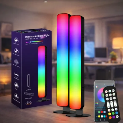RGBIC gaming light bars with Bluetooth app control and 24-key remote, dynamic music sync ambient LED desk and corner lighting for gaming setup, streaming room and modern home decor