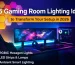 Gaming room lighting ideas with RGBIC hexagon wall lights, LED strips, and ambient RGB lighting creating an immersive gaming setup for modern gaming rooms in 2026