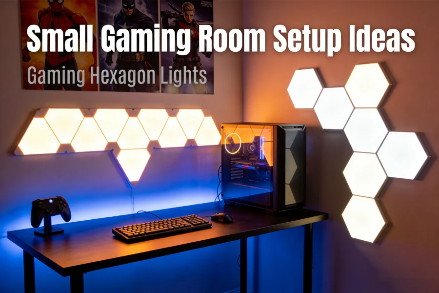 Small gaming room with lighting problems, showing dark corners and poor setup, highlighting challenges in ambient and task lighting for compact spaces.